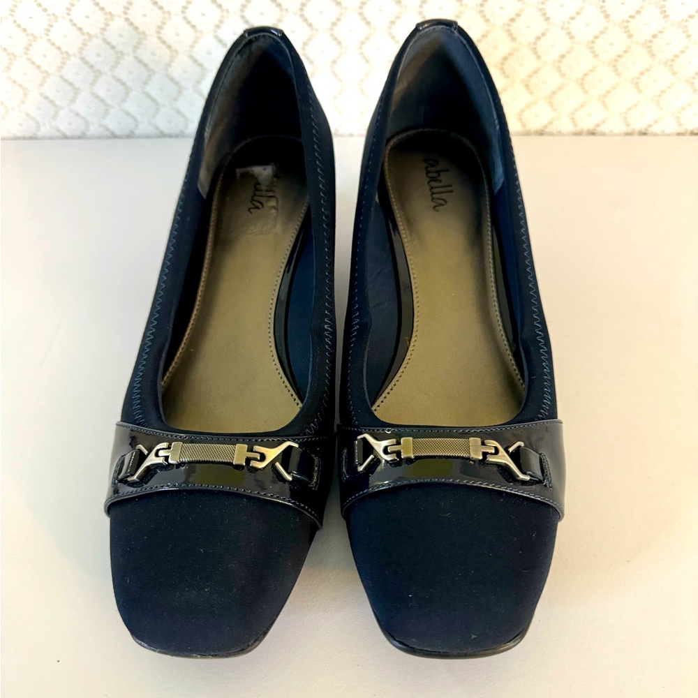 Abella Genna Navy Slip On Wedge Shoes-Fabric Upper, Silver Accents Size 7.5